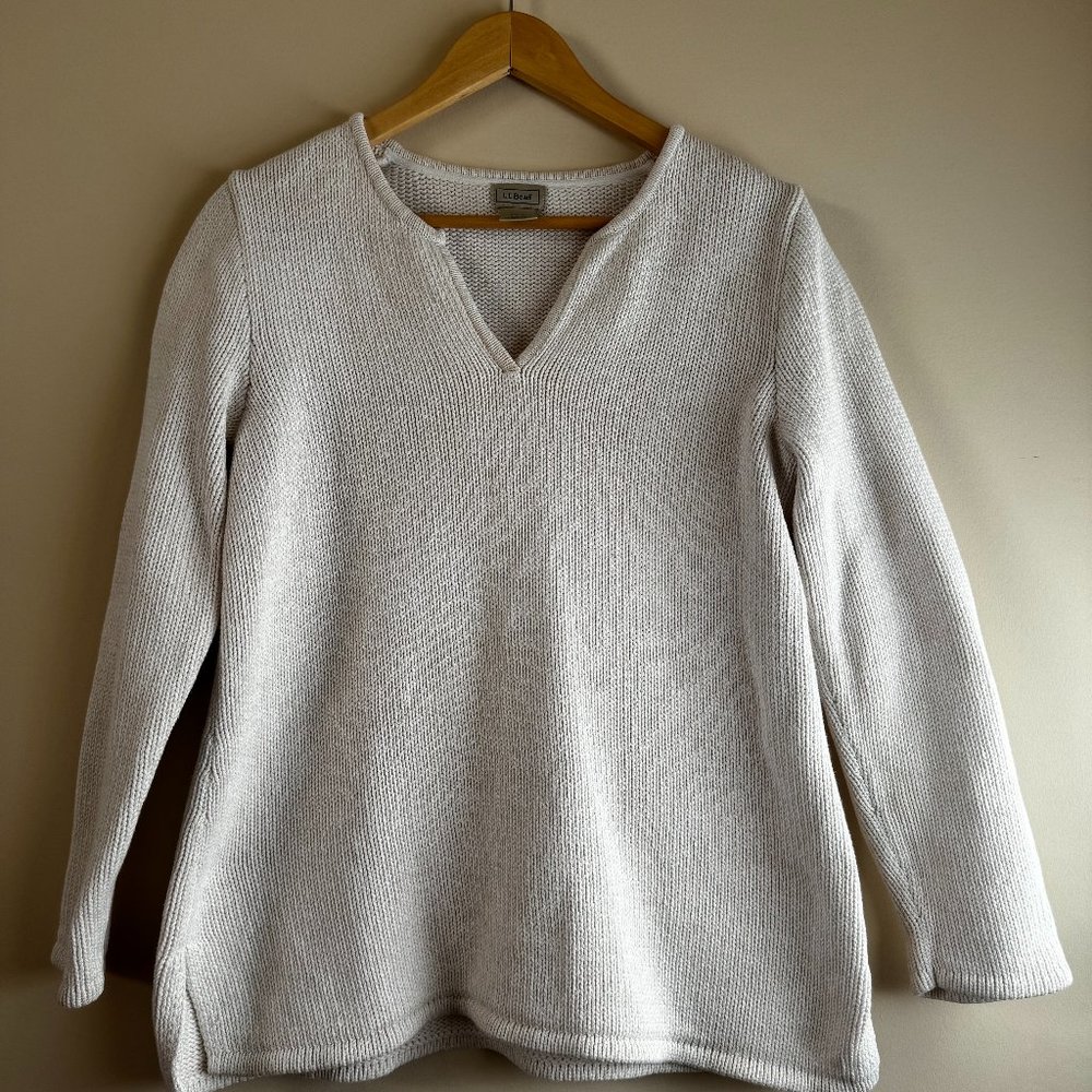 LL Bean Cream Sweater Womens Vintage 100% Cotton